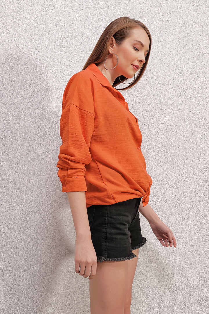 Bigdart 20153 Chemise en lin oversize à poche unique - Orange