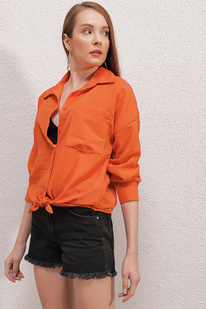 Bigdart 20153 Chemise en lin oversize à poche unique - Orange
