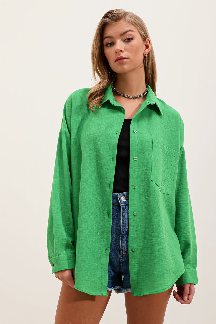 Bigdart 20153 Chemise Oversize en Lin à Poche Unique - Vert