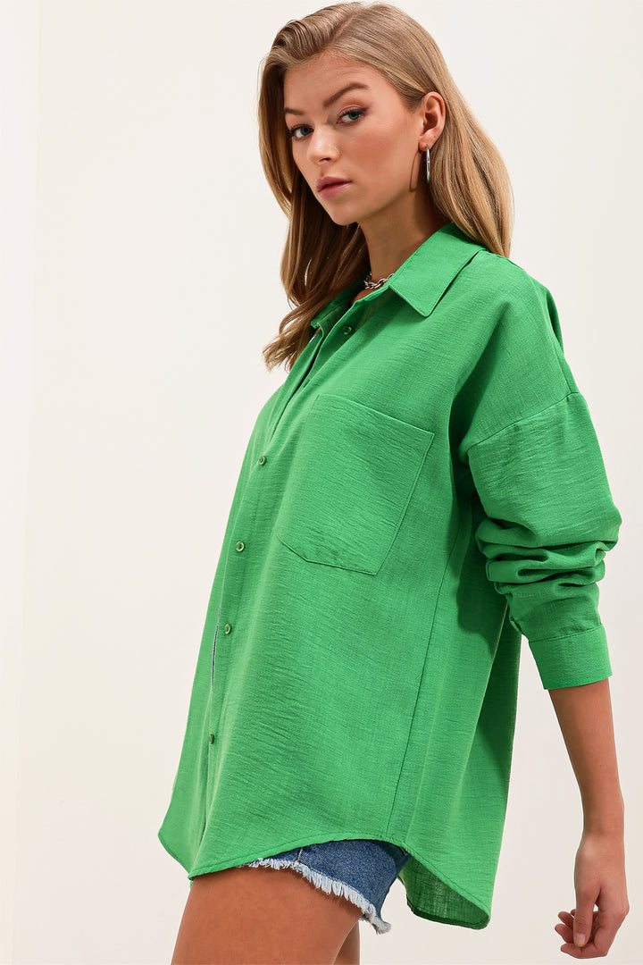 Bigdart 20153 Chemise Oversize en Lin à Poche Unique - Vert