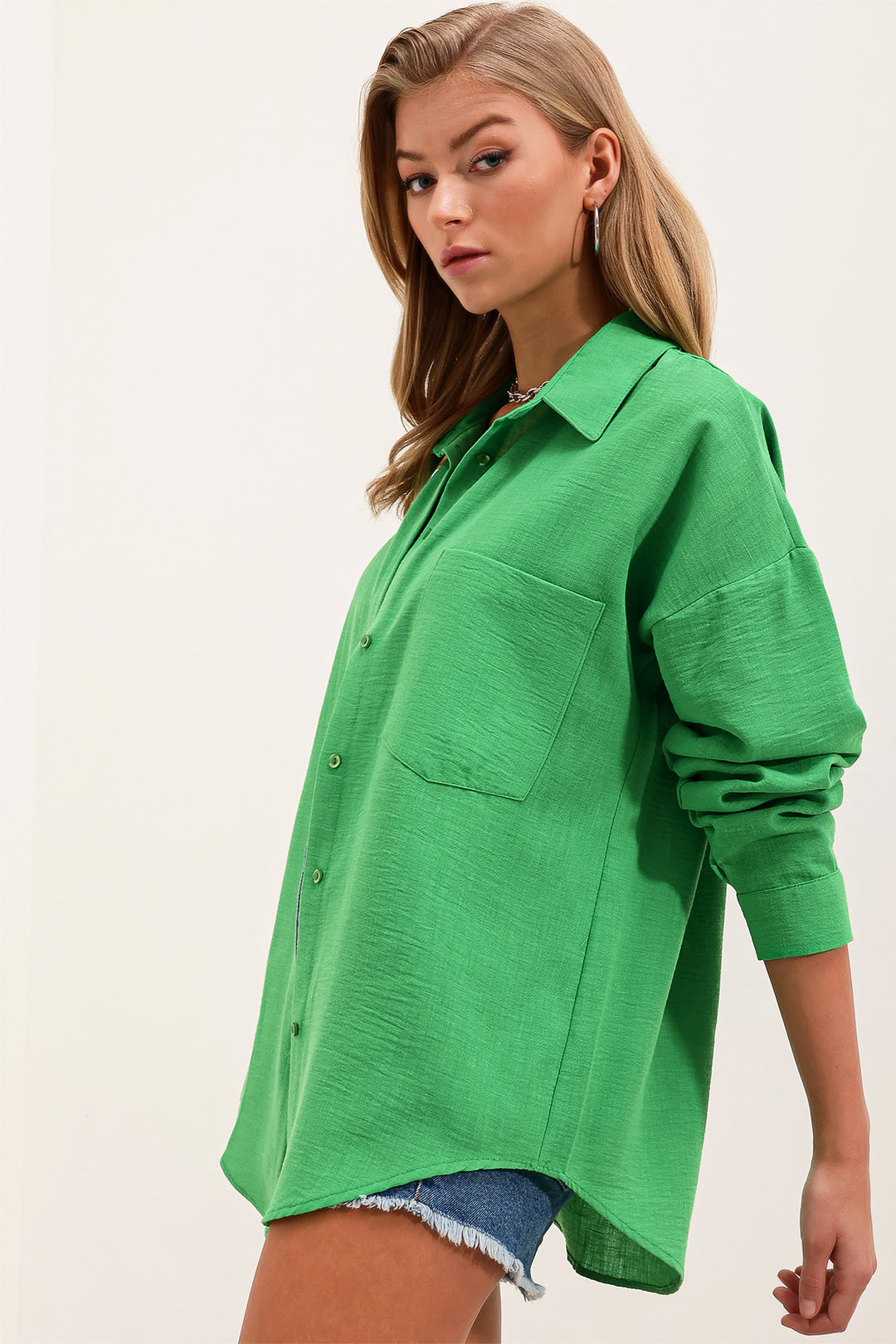Bigdart Chemise en lin oversize à poche unique 20153 - Vert