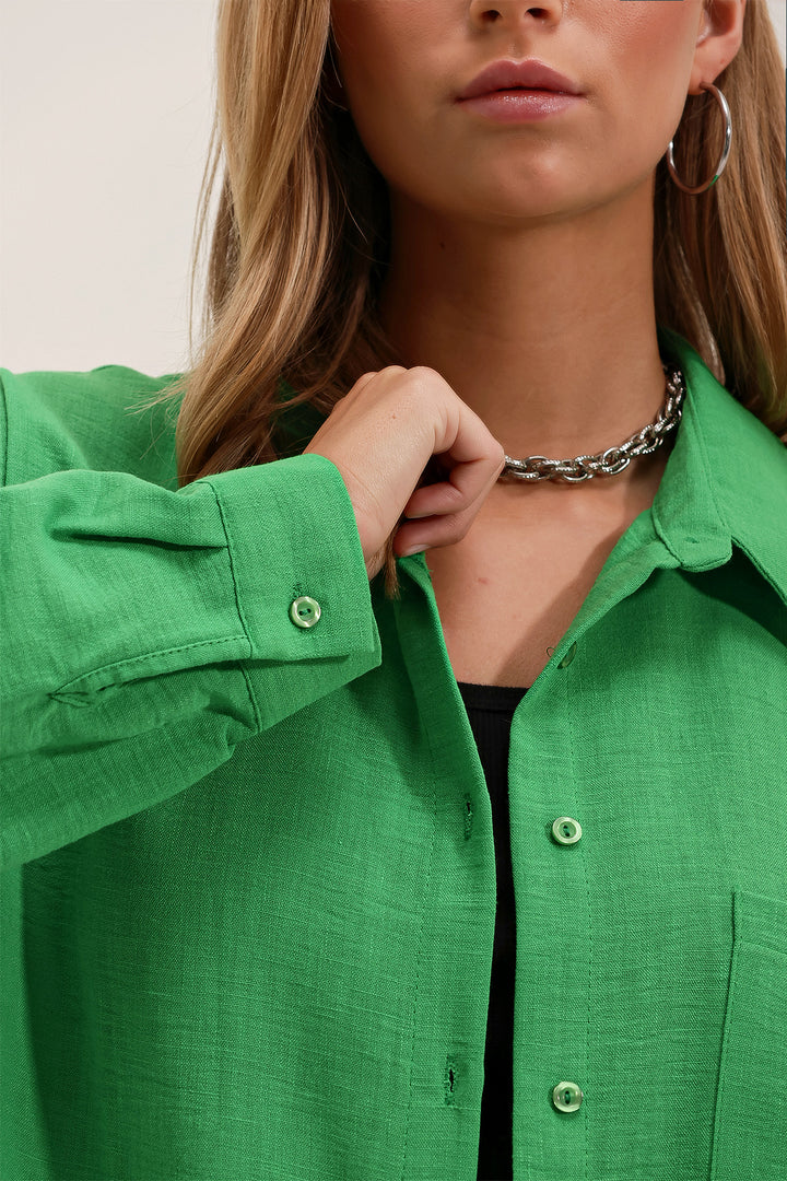 Bigdart Chemise en lin oversize à poche unique 20153 - Vert