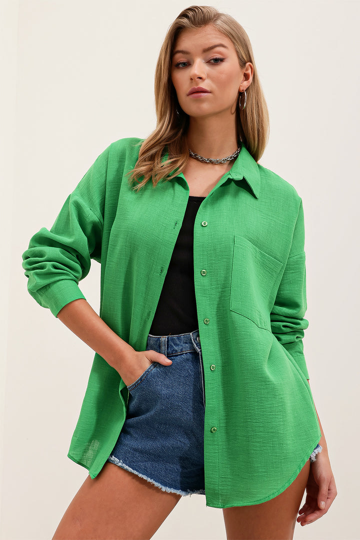 Bigdart 20153 Chemise Oversize en Lin à Poche Unique - Vert