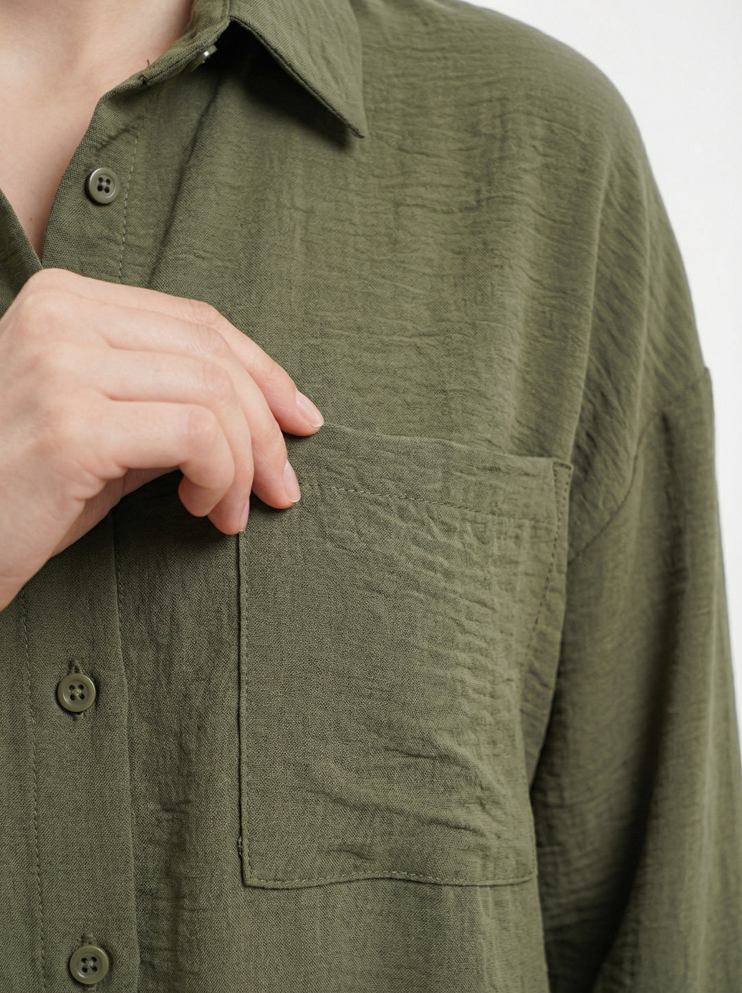 Bigdart Chemise Oversize en Lin à Poche Unique 20153 - Kaki Foncé