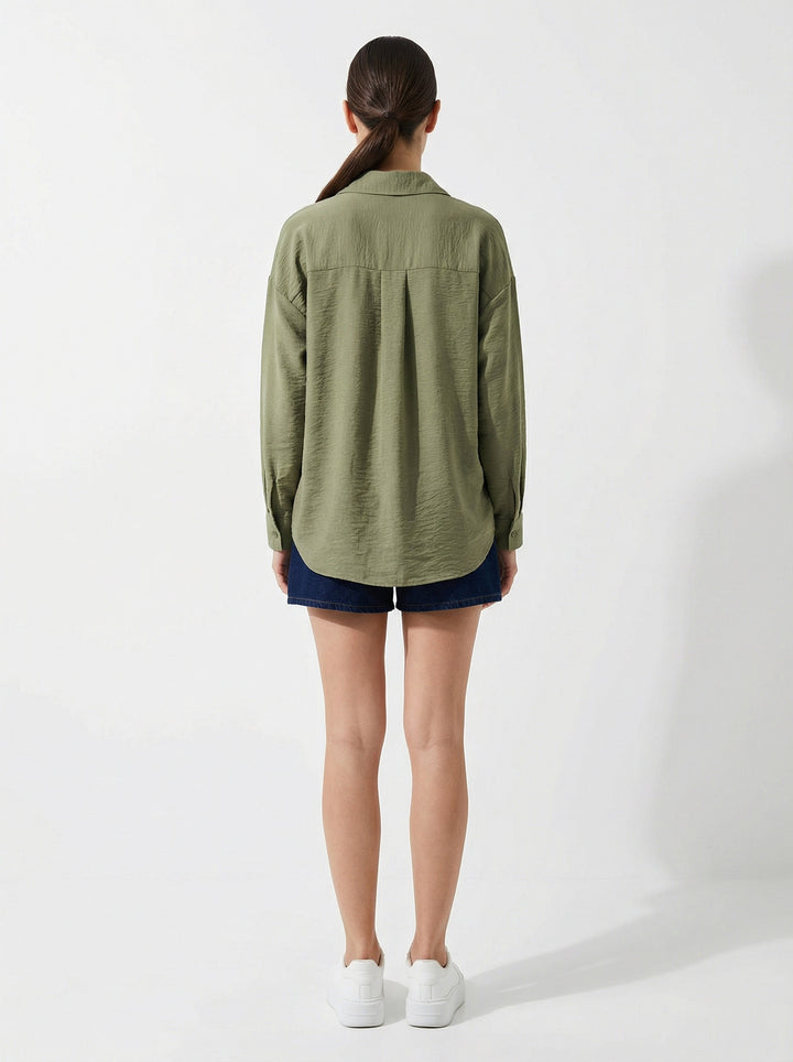 Bigdart Chemise Oversize en Lin à Poche Unique 20153 - Kaki Foncé