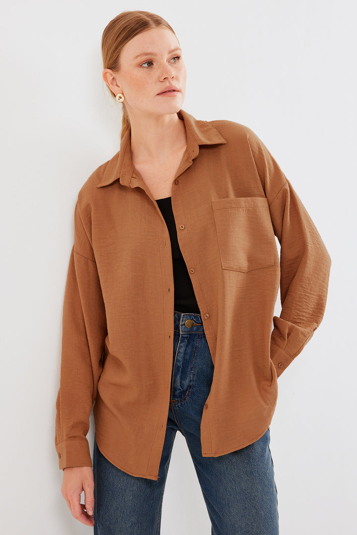 Bigdart Chemise oversize en lin à poche unique 20153 - Brique