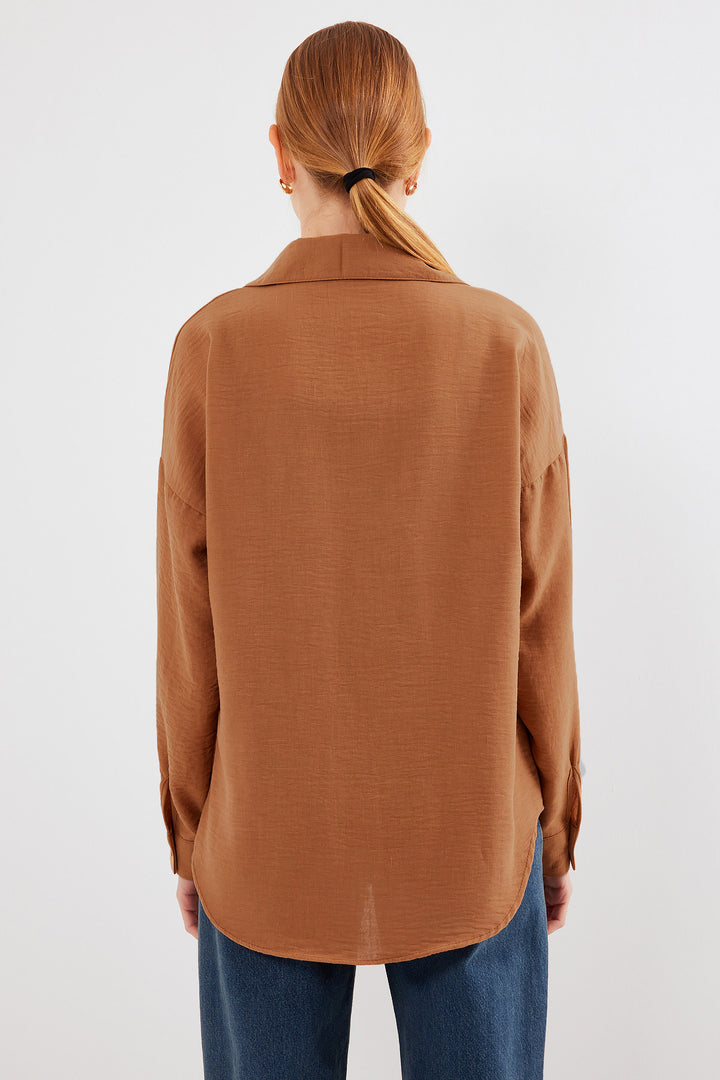 Bigdart Chemise oversize en lin à poche unique 20153 - Brique