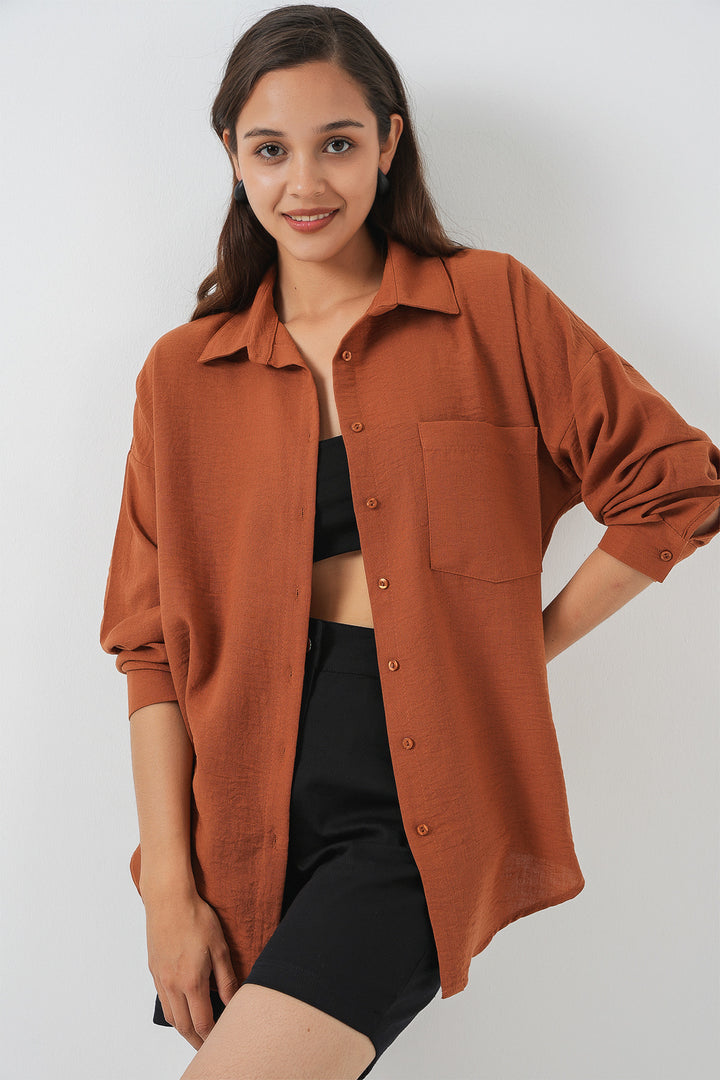 Bigdart Chemise oversize en lin à poche unique 20153 - Brique