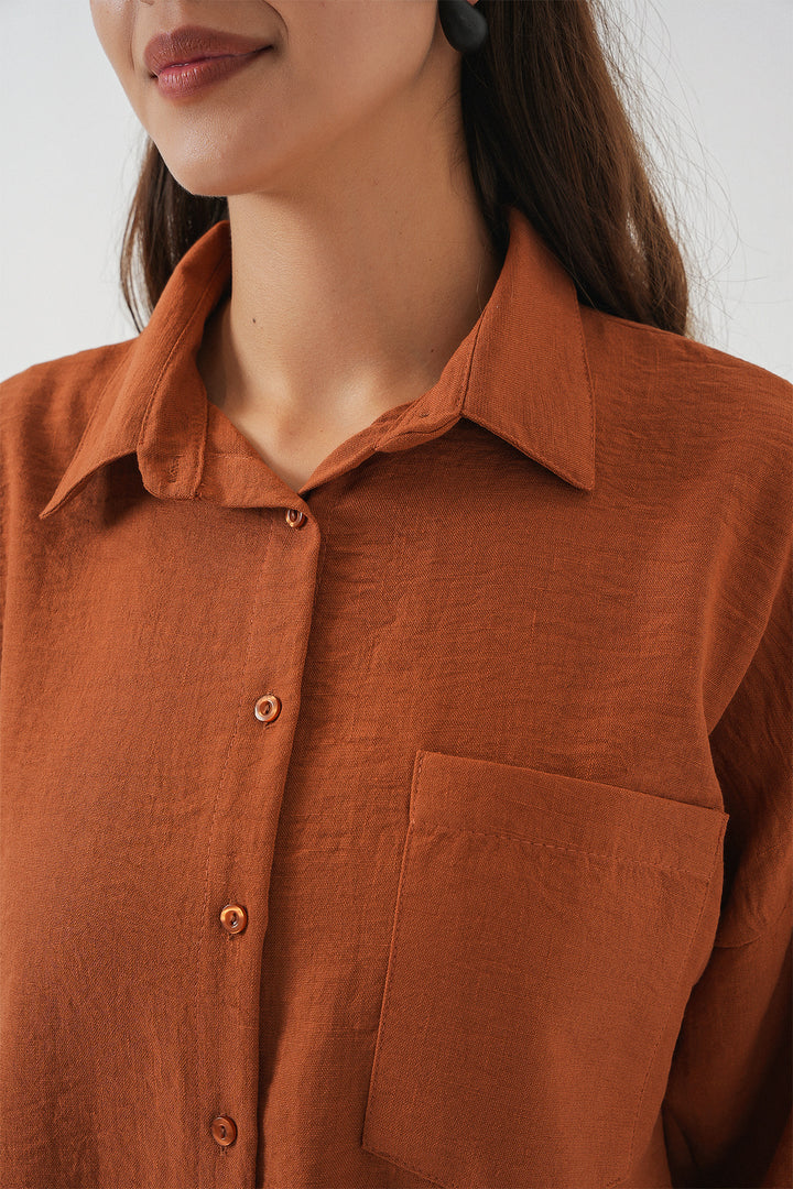Bigdart Chemise oversize en lin à poche unique 20153 - Brique