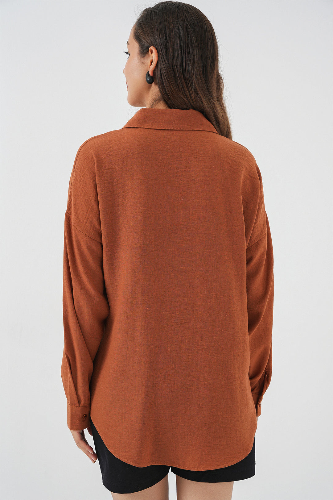 Bigdart Chemise oversize en lin à poche unique 20153 - Brique