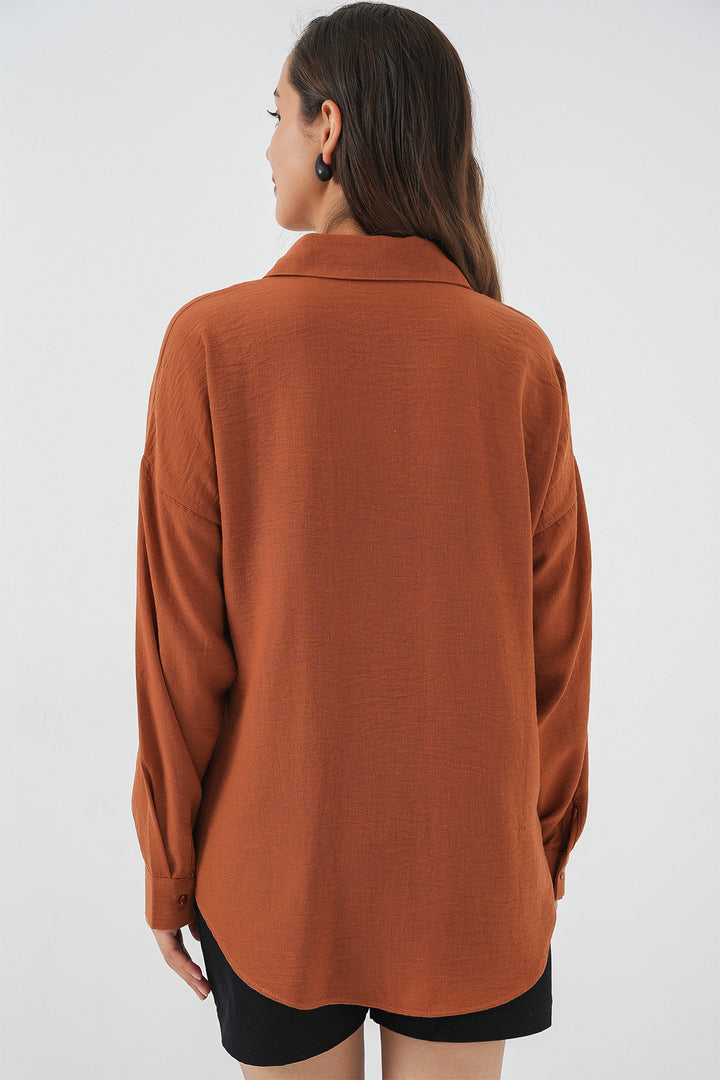 Bigdart Chemise oversize en lin à poche unique 20153 - Brique
