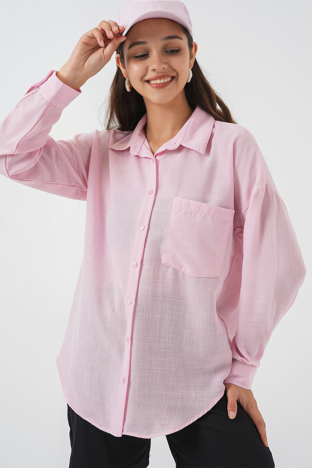 Bigdart 20153 Chemise en lin oversize à poche unique - Poudre