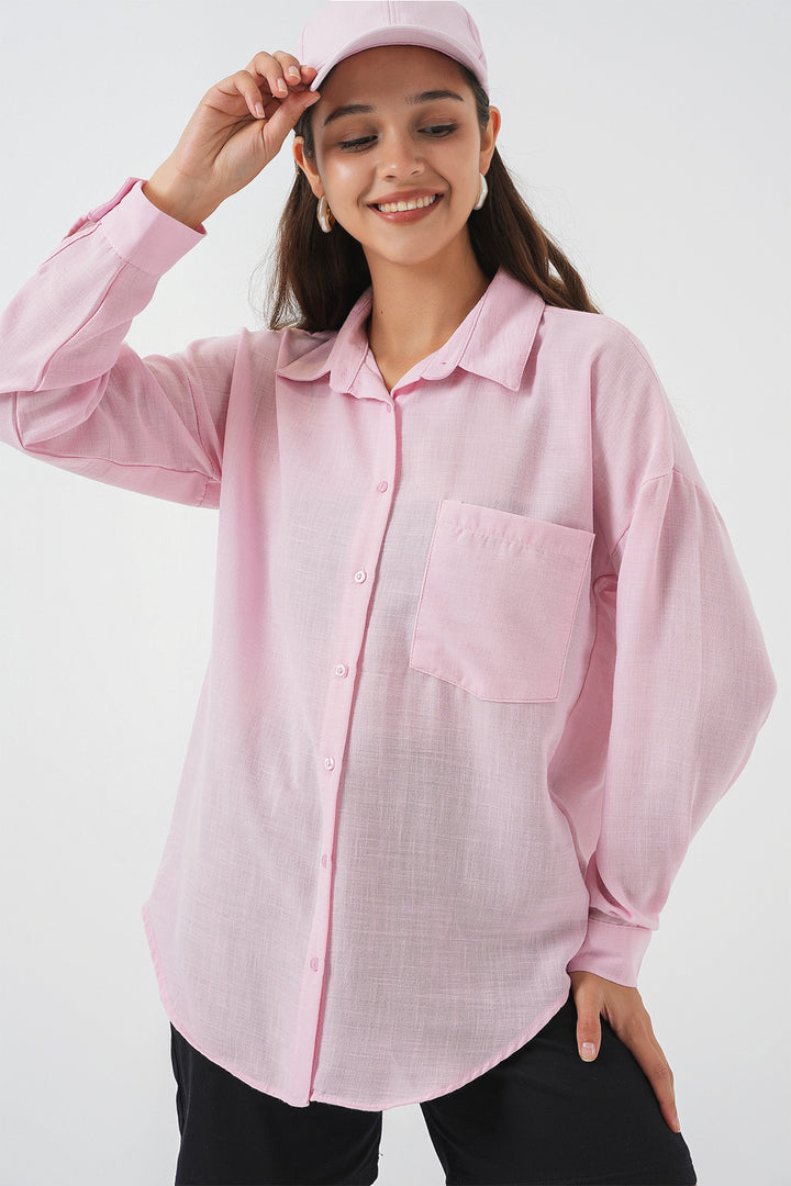 Bigdart 20153 Chemise en lin oversize à poche unique - Poudre