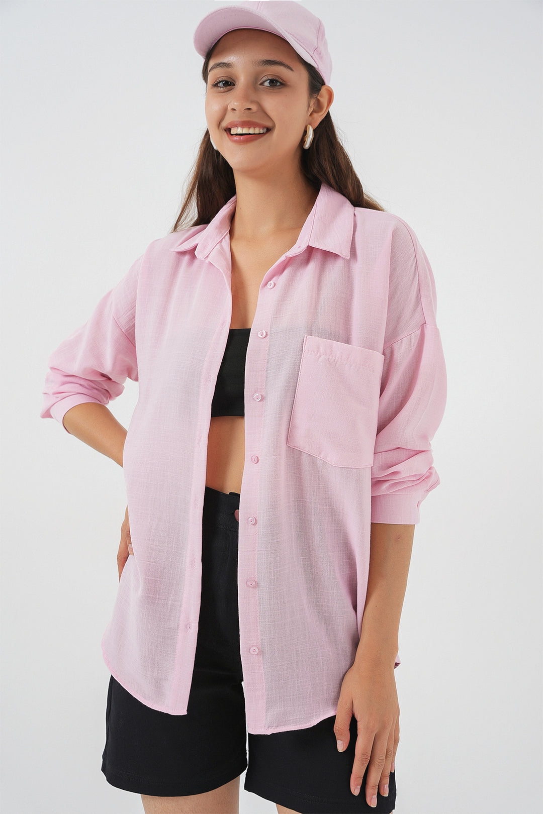 Bigdart 20153 Chemise en lin oversize à poche unique - Poudre
