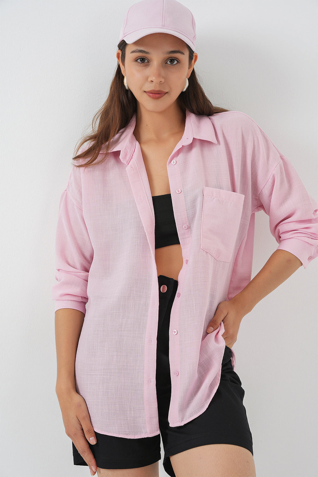 Bigdart 20153 Chemise en lin oversize à poche unique - Poudre
