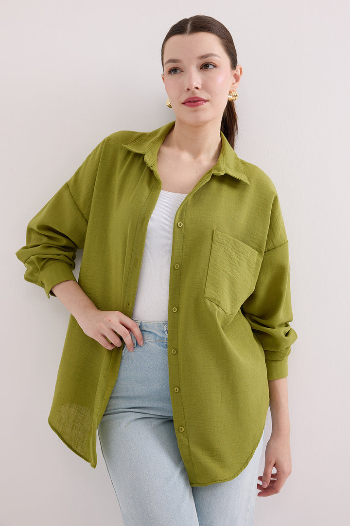 Bigdart Chemise oversize en lin à poche unique 20153 - Vert