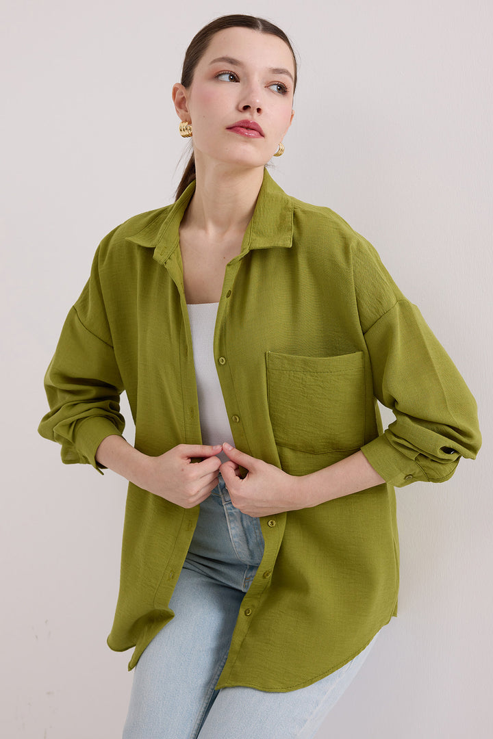 Bigdart Chemise oversize en lin à poche unique 20153 - Vert