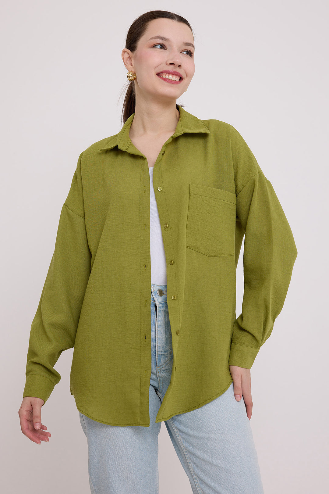 Bigdart Chemise oversize en lin à poche unique 20153 - Vert