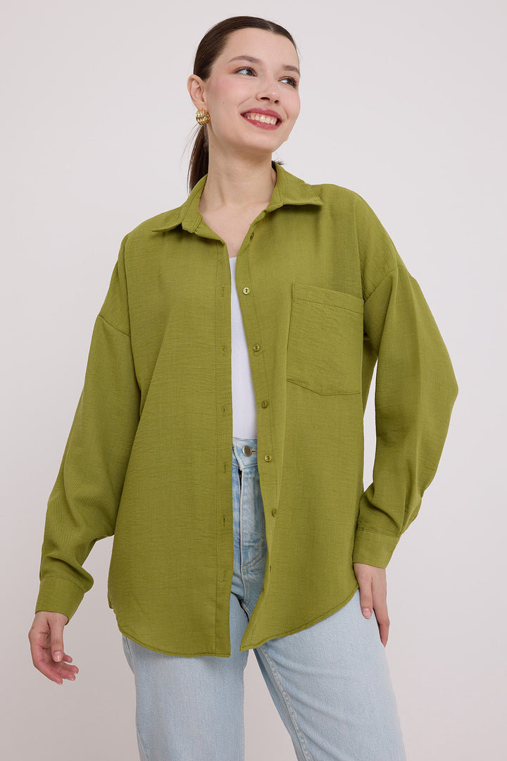 Bigdart Chemise oversize en lin à poche unique 20153 - Vert