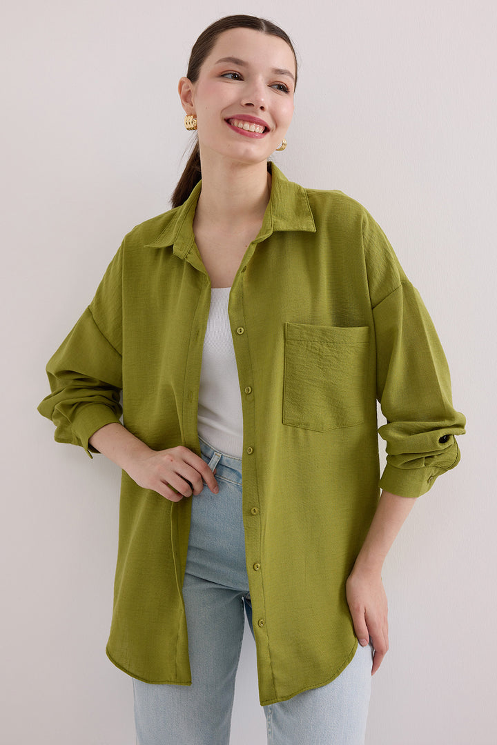 Bigdart Chemise oversize en lin à poche unique 20153 - Vert