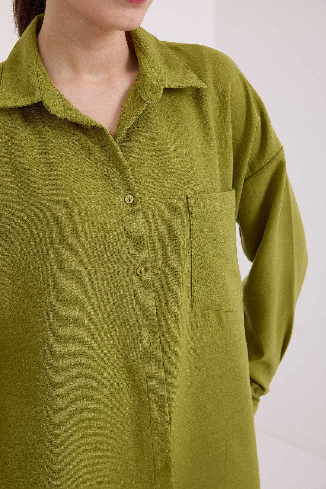 Bigdart Chemise oversize en lin à poche unique 20153 - Vert