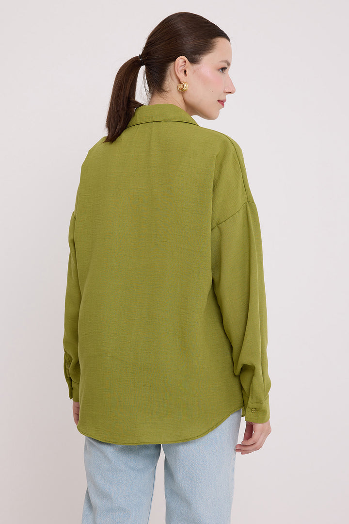 Bigdart Chemise oversize en lin à poche unique 20153 - Vert