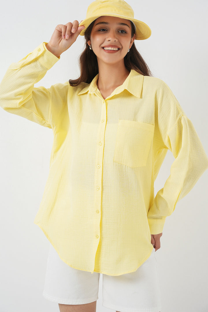 Bigdart Chemise oversize en lin à poche unique 20153 - Jaune clair