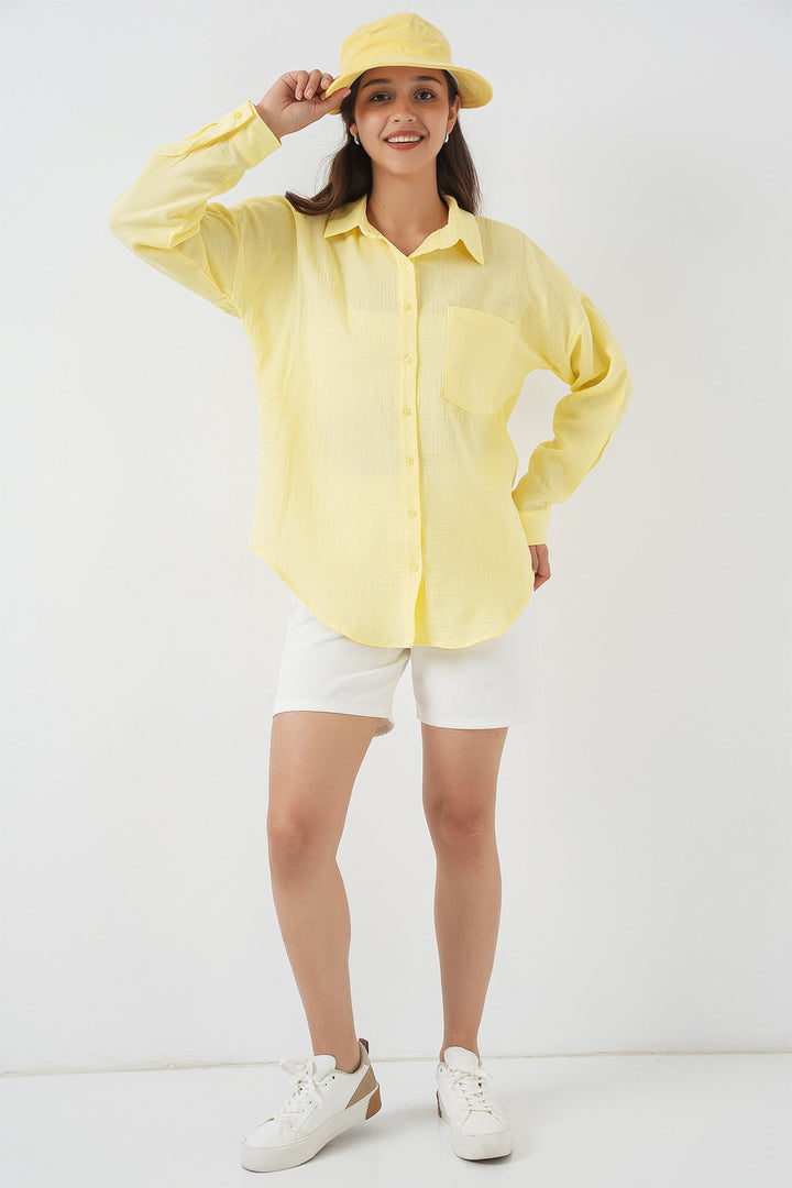 Bigdart Chemise oversize en lin à poche unique 20153 - Jaune clair