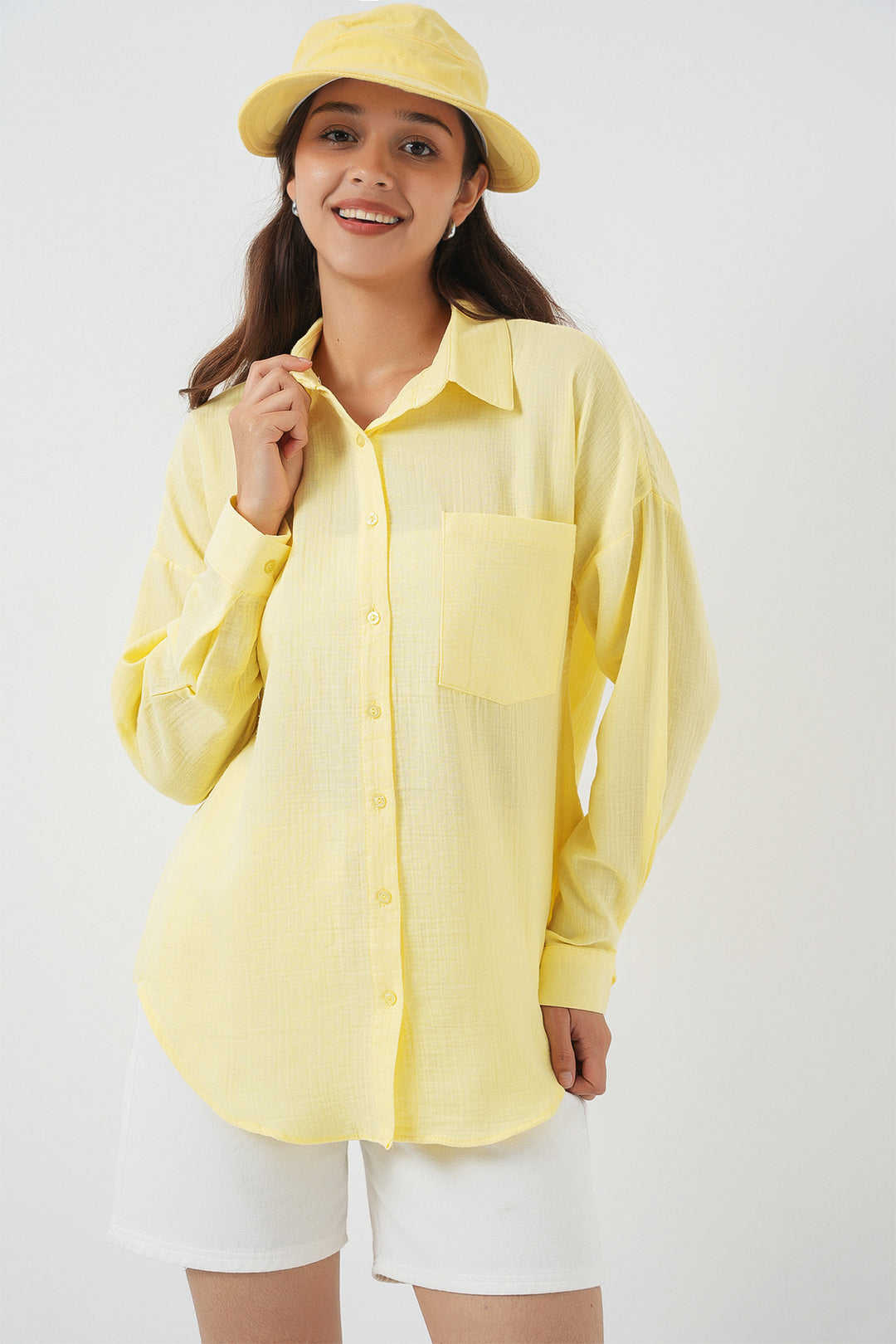 Bigdart 20153 Chemise en lin oversize à poche unique - Clair Jaune
