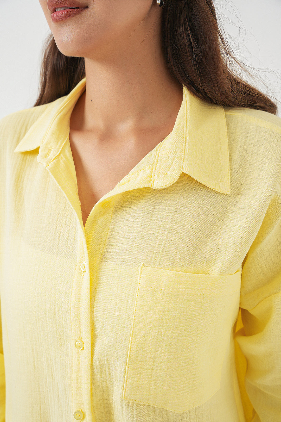 Bigdart 20153 Chemise en lin oversize à poche unique - Clair Jaune