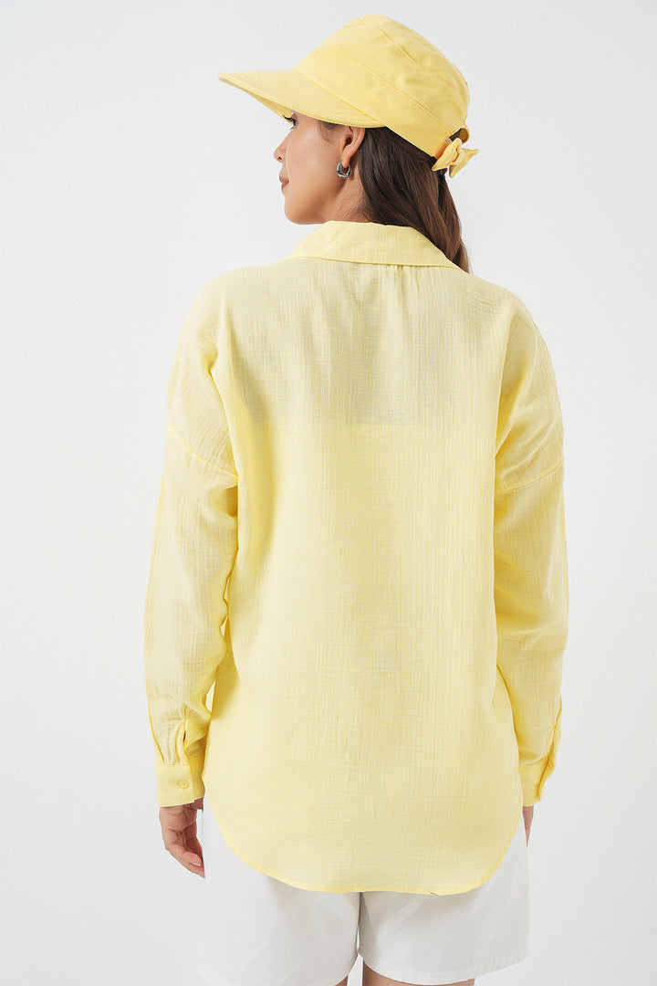 Bigdart 20153 Chemise en lin oversize à poche unique - Clair Jaune
