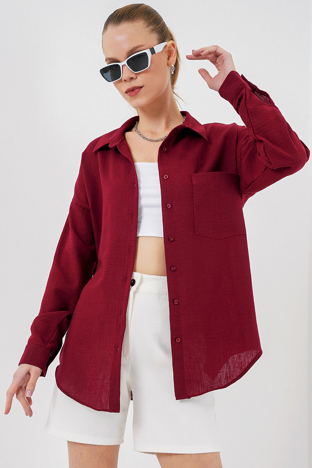 Bigdart Chemise Oversize en Lin à Poche Unique 20153 - Bordeaux