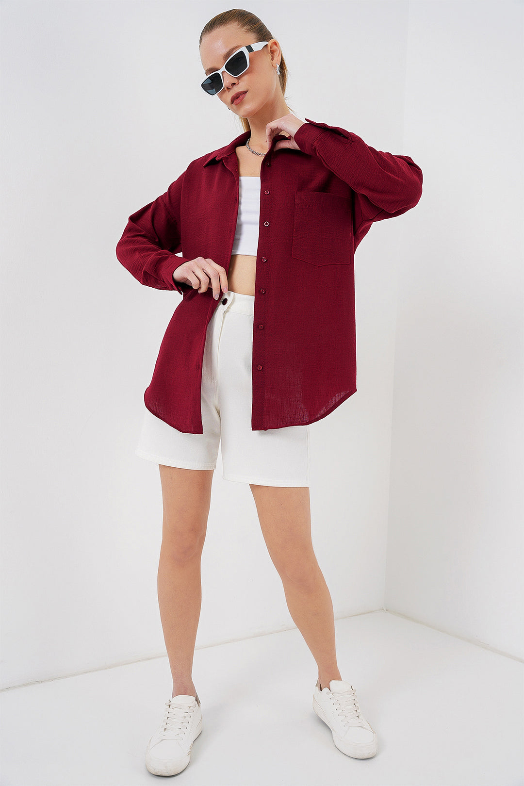 Bigdart Chemise en lin oversize à poche 20153 - Bordeaux