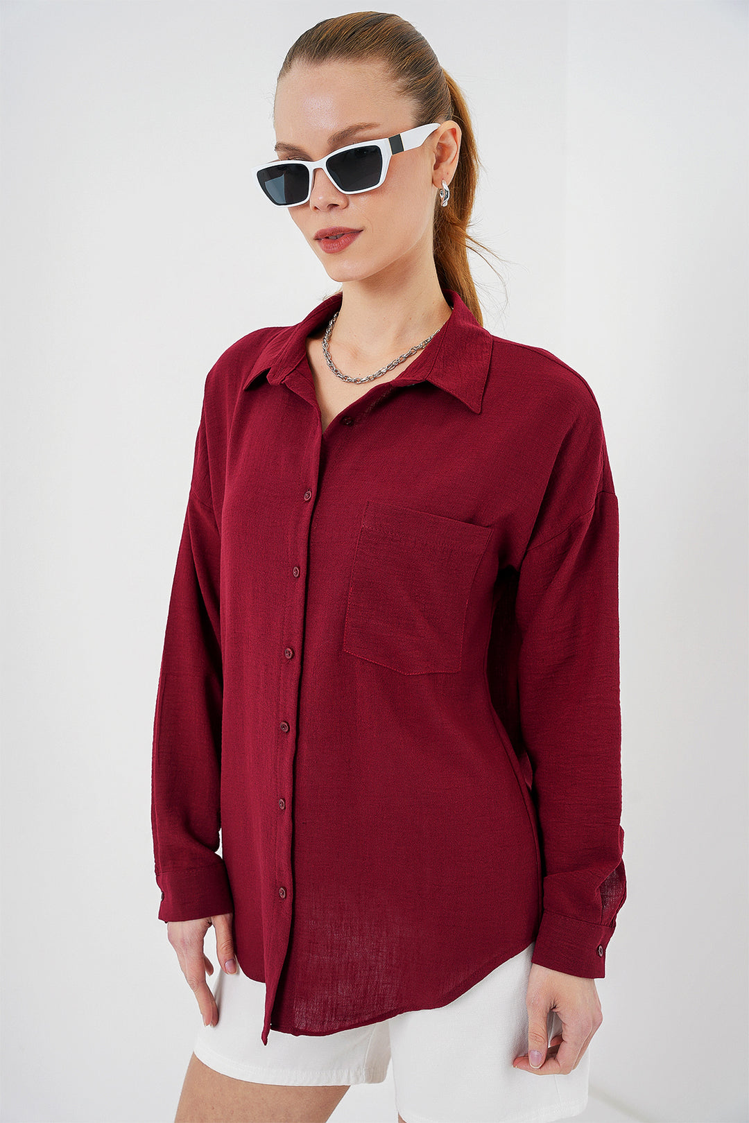 Bigdart Chemise Oversize en Lin à Poche Unique 20153 - Bordeaux