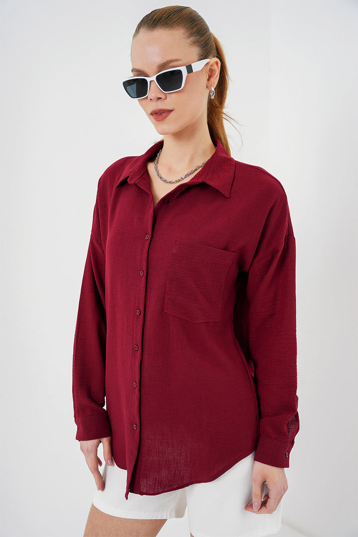Bigdart Chemise Oversize en Lin à Poche Unique 20153 - Bordeaux