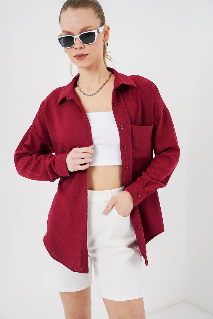 Bigdart Chemise Oversize en Lin à Poche Unique 20153 - Bordeaux