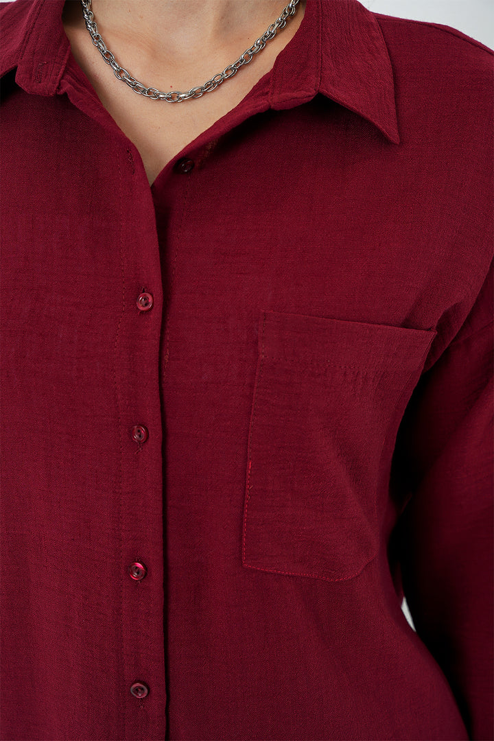 Bigdart Chemise Oversize en Lin à Poche Unique 20153 - Bordeaux