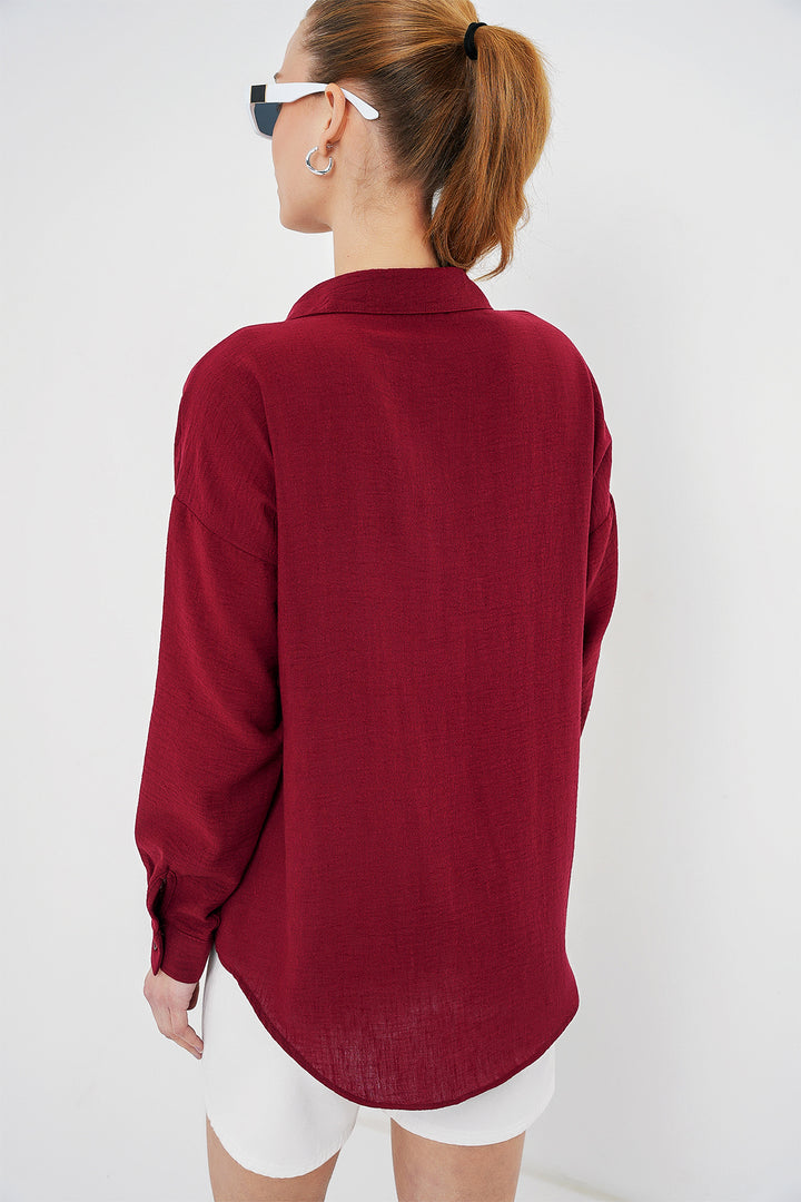 Bigdart Chemise Oversize en Lin à Poche Unique 20153 - Bordeaux