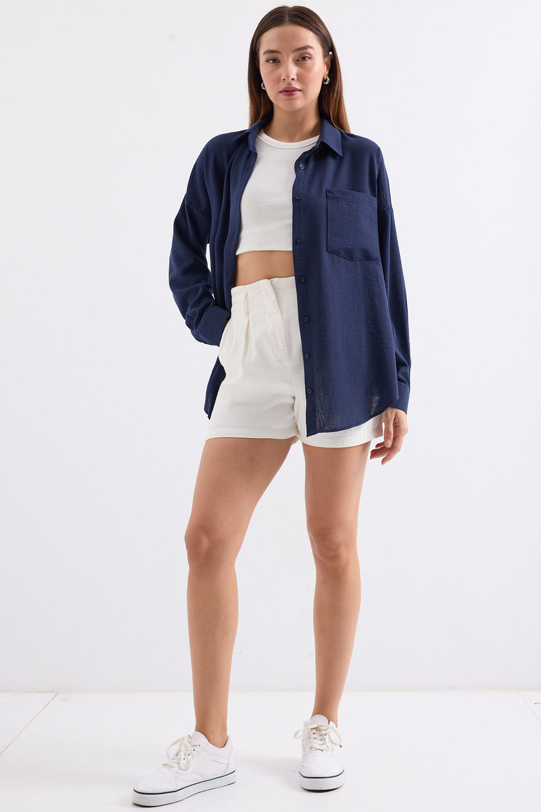 Bigdart 20153 Chemise en lin oversize à poche unique - d.Bleu marine