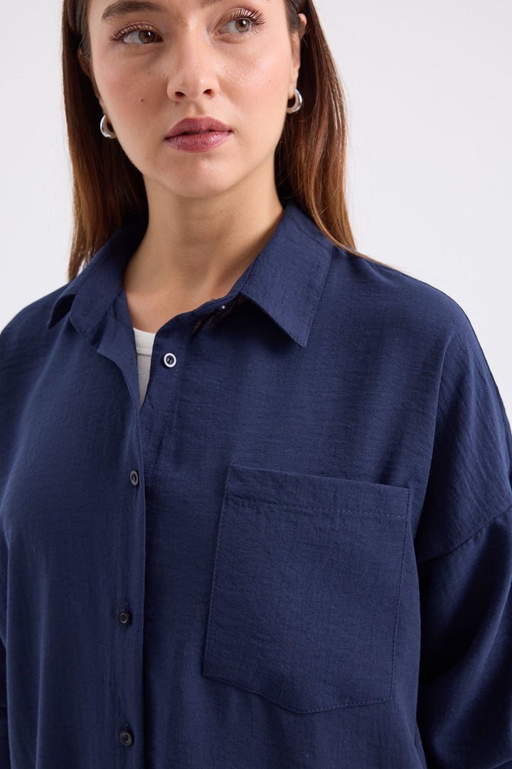 Bigdart 20153 Chemise en lin oversize à poche unique - d.Bleu marine