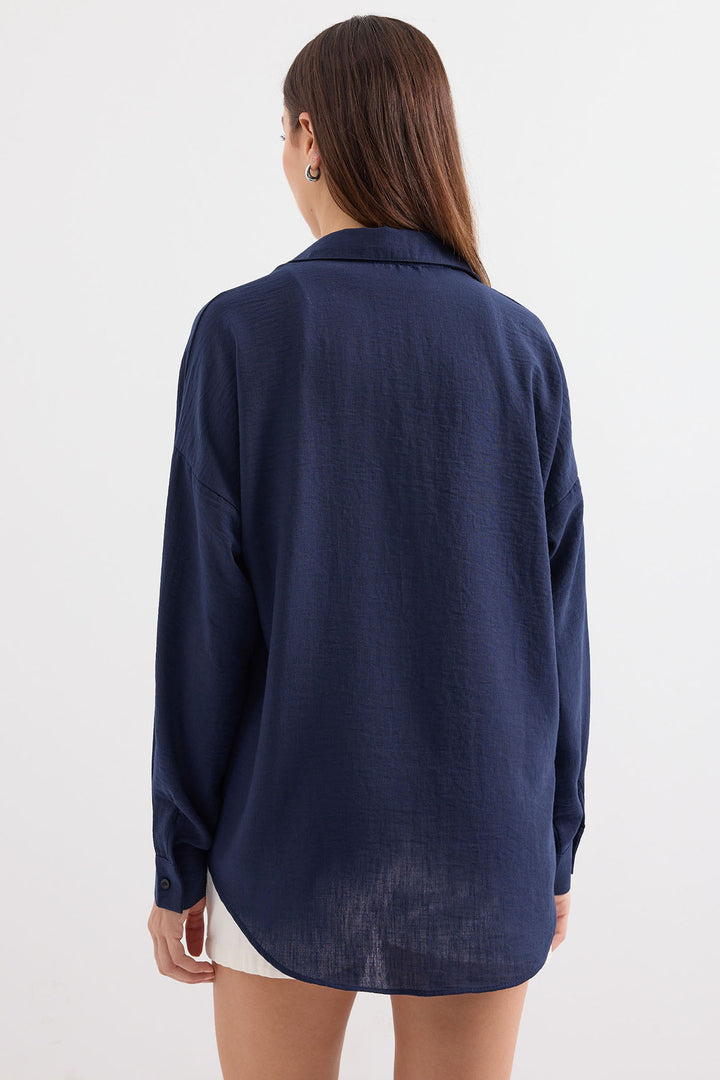 Bigdart 20153 Chemise en lin oversize à poche unique - d.Bleu marine