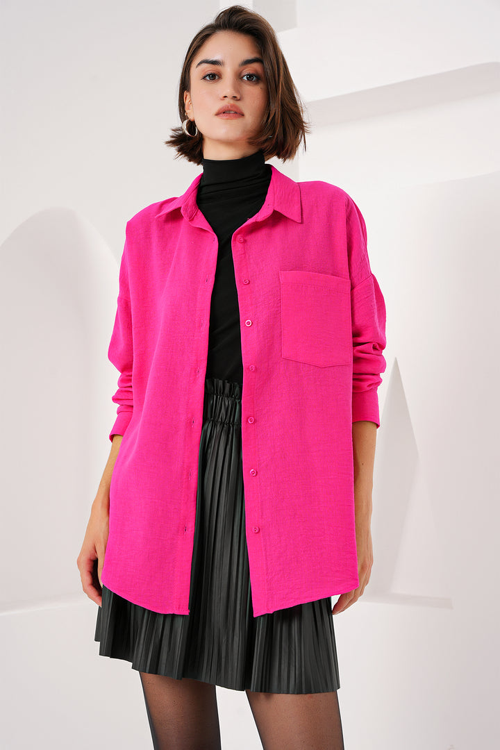 Bigdart 20153 Chemise Oversize en Lin à Poche Unique - Fuchsia
