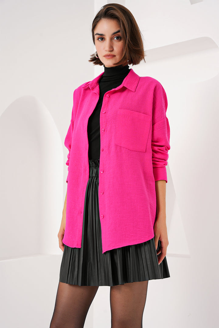Bigdart 20153 Chemise Oversize en Lin à Poche Unique - Fuchsia
