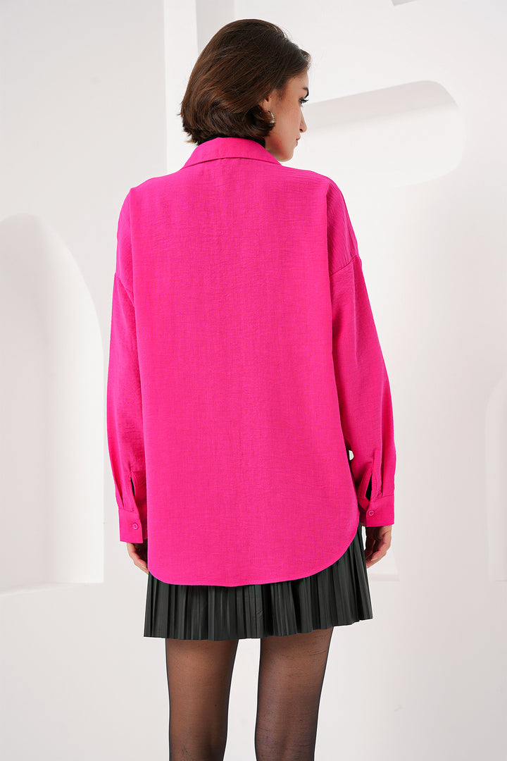 Bigdart 20153 Chemise Oversize en Lin à Poche Unique - Fuchsia