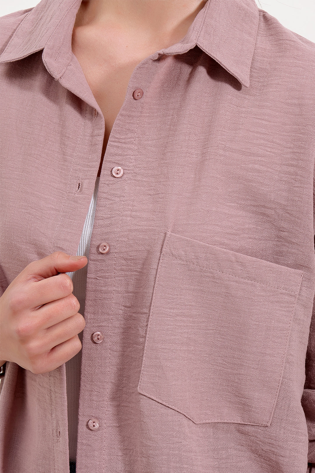 Bigdart 20153 Chemise Oversize en Lin à Poche Unique - Rose Poudré