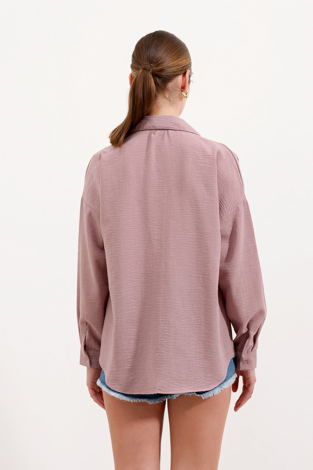 Bigdart 20153 Chemise Oversize en Lin à Poche Unique - Rose Poudré
