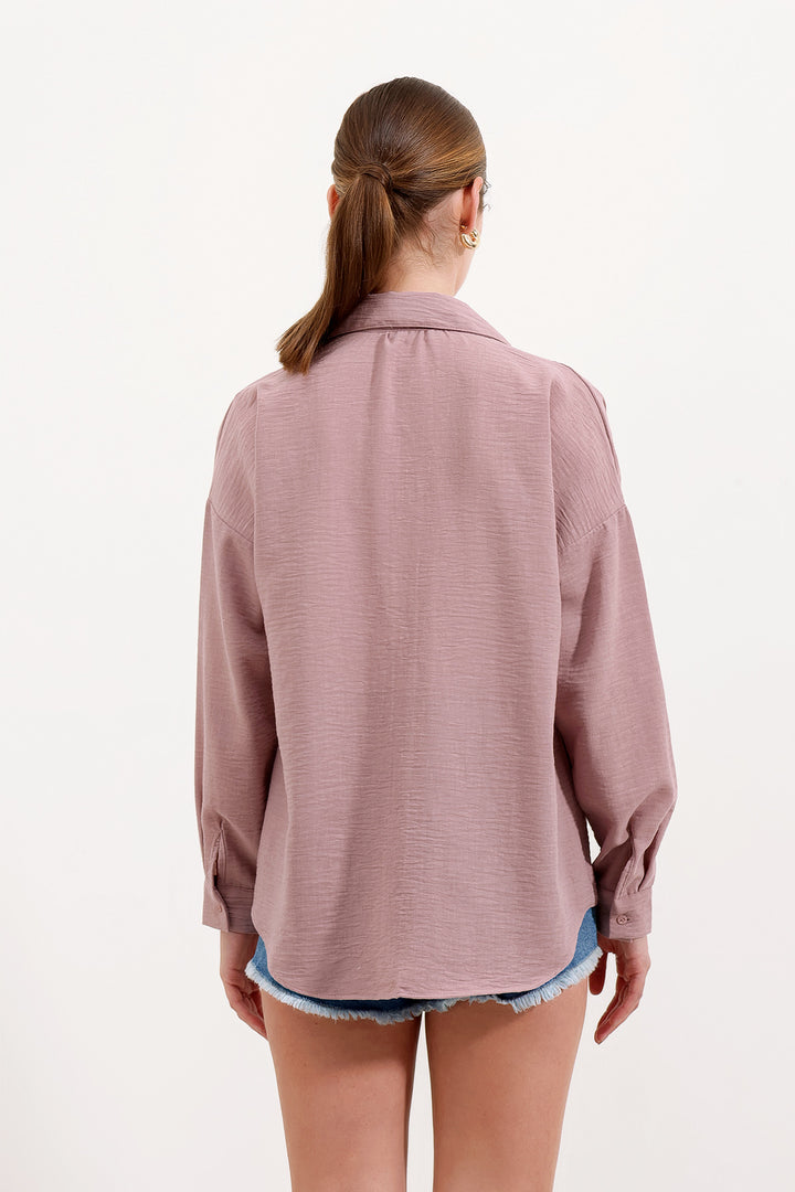 Bigdart 20153 Chemise Oversize en Lin à Poche Unique - Rose Poudré