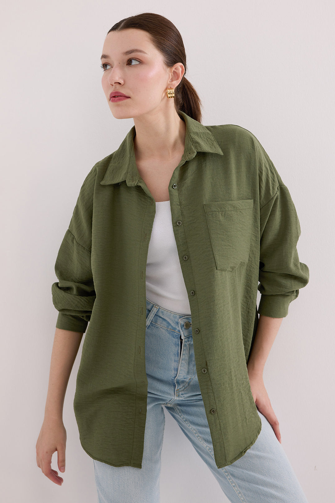 Bigdart Chemise Oversize en Lin à Poche Unique 20153 - Kaki