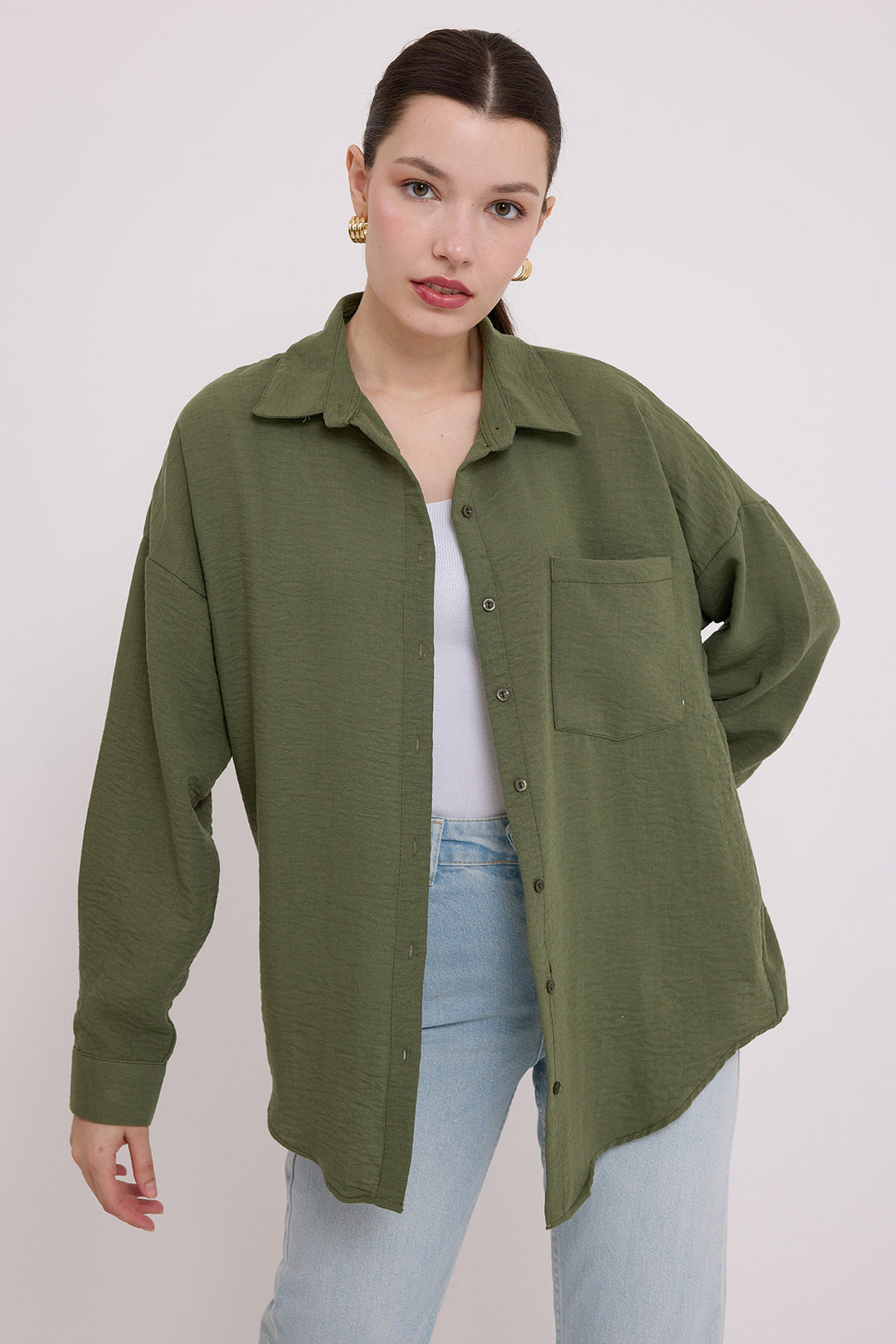 Bigdart Chemise Oversize en Lin à Poche Unique 20153 - Kaki