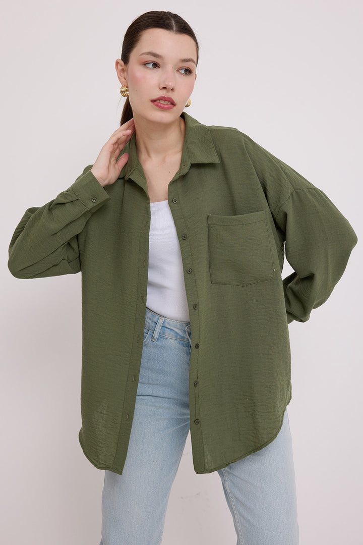 Bigdart Chemise Oversize en Lin à Poche Unique 20153 - Kaki